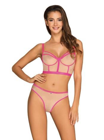 Smyslný set Nudelia top & panties neon pink - Obsessive L/XL Růžová