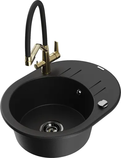 MEXEN/S Kevin granitový dřez 1-miska včetně baterie Duo, černá 6517-77-671701-57-B