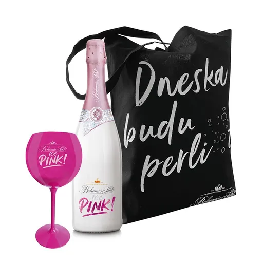 Dárkový set s růžovou sklenkou Bohemia Sekt Ice PiNK!