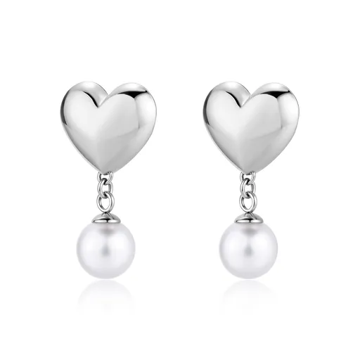 S'Agapõ Moderní srdcové náušnice s perličkami Stellar SSE47
