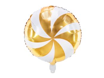 PartyDeco Vánoční fóliový balón - bonbon bělozlatý 35 cm