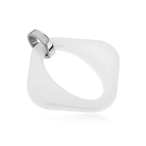 Bílý keramický přívěsek - kosočtverec s oválným výřezem