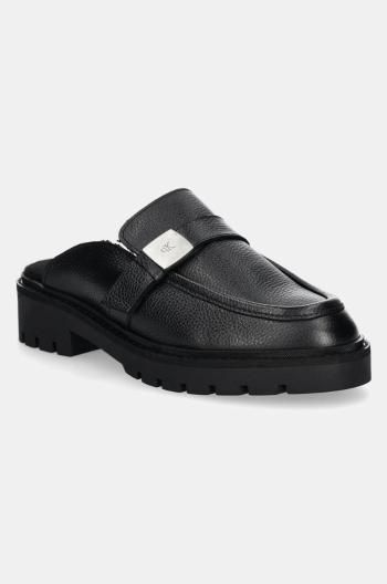 Kožené pantofle Calvin Klein Jeans FLATFORM SLIPON MG LTH dámské, černá barva, YW0YW01655