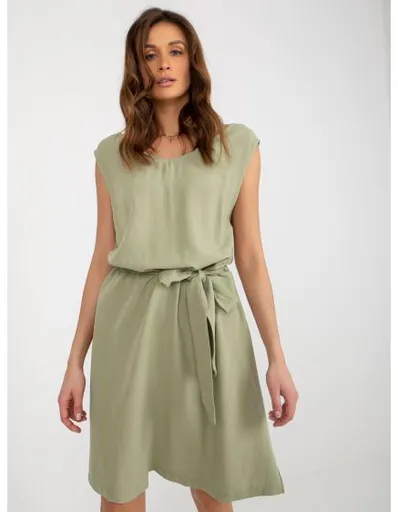 Dámské šaty s páskem RUE PARIS světle zelené
