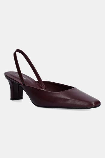 Kožené lodičky Calvin Klein HEEL SLING PUMP 50 - LTH vínová barva, na podpatku, s odkrytou patou, HW0HW02267