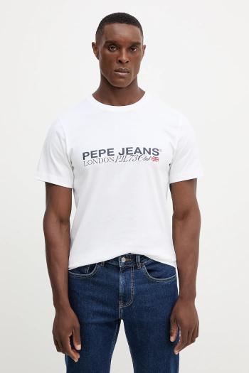 Bavlnené tričko Pepe Jeans pánske, biela farba, s potlačou, PM5010104