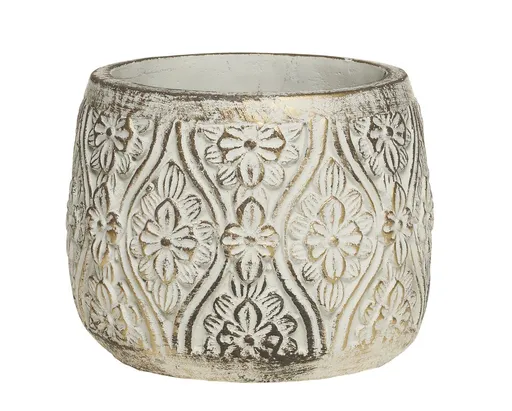 Bílo - zlatý antik cementový obal na květináč s květy Vittel L - Ø17*14 cm 65084419