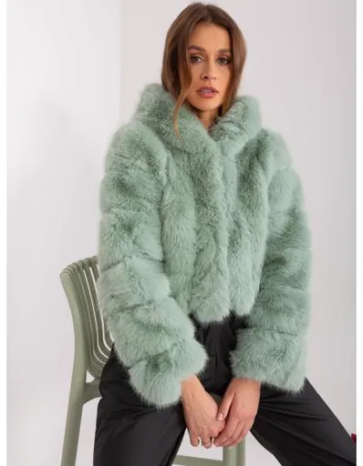 Pistáciová dámská bunda z ekologické kožešiny