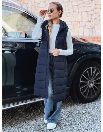 Dámská dlouhá prošívaná vesta tmavě modrá