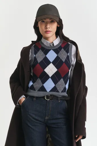 VESTA GANT ARGYLE C-NECK VEST CHARCOAL MELANGE