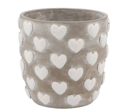Šedý antik cementový obal na květináč se srdíčky Love Amore - Ø 17*16 cm 521769