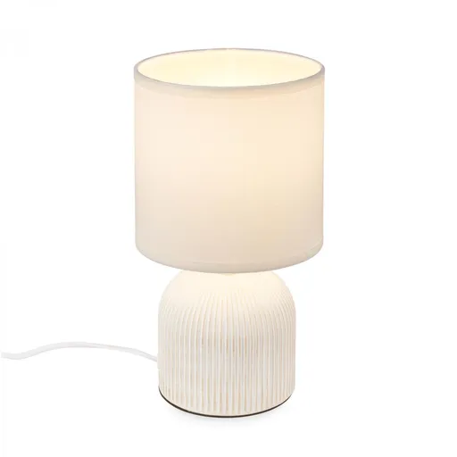 BRILONER Ino stolní lampička, látkové stínidlo, keramický podstavec, 15x28 cm (DxH), bílá 7538016