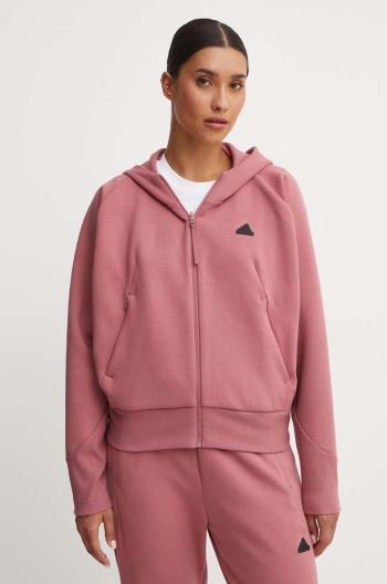 Mikina adidas ZNE dámská, růžová barva, s kapucí, hladká, IW7749