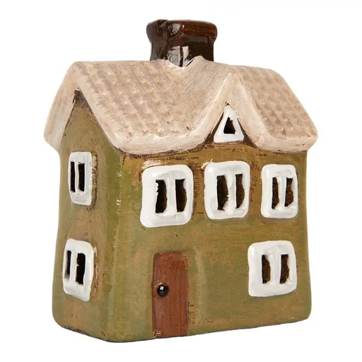 Zelený keramický svícen na čajovou svíčku domek Village - 11*7*13 cm Clayre & Eef