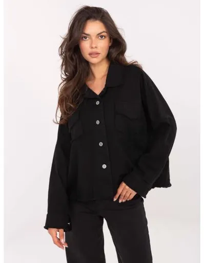 Černá džínová bunda s kapsami RUE PARIS