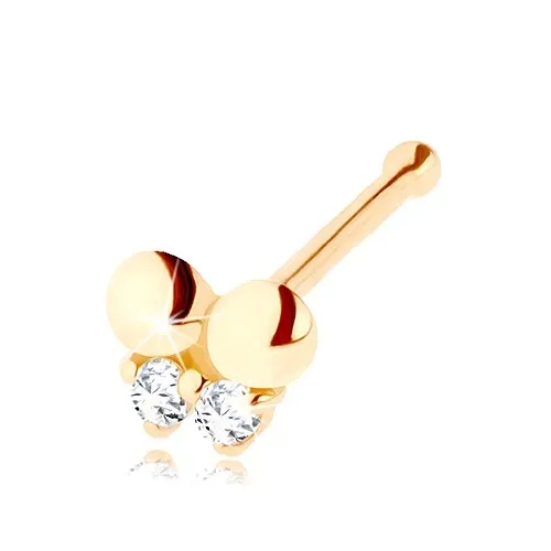 Zlatý piercing do nosu 585, rovný - motýlek zdobený čirými zirkonky