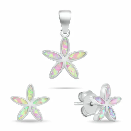 Brilio Silver Set šperků se syntetickými opály Květiny SET288WP (přívěsek, náušnice)