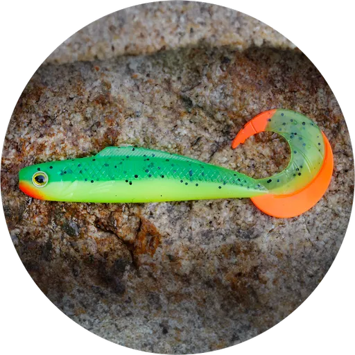Redbass gumová nástraha twister kixter fluo/green rhrt uv - l 100 mm 6,7 g