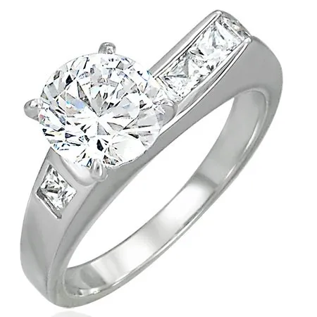 Prsten z oceli 316L s asymetricky vsazeným zirkonem a malými zirkonky - Velikost: 57