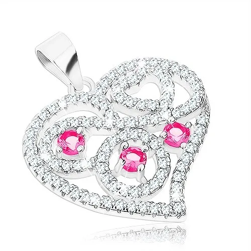 Stříbrný přívěsek 925, srdce vykládané čirými a růžovými zirkony