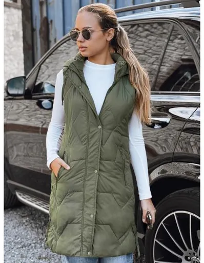 Dámská dlouhá prošívaná vesta zelená