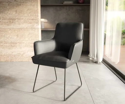 Jídelní židle Heira-Flex tenká podnož kovová černá pravá kůže