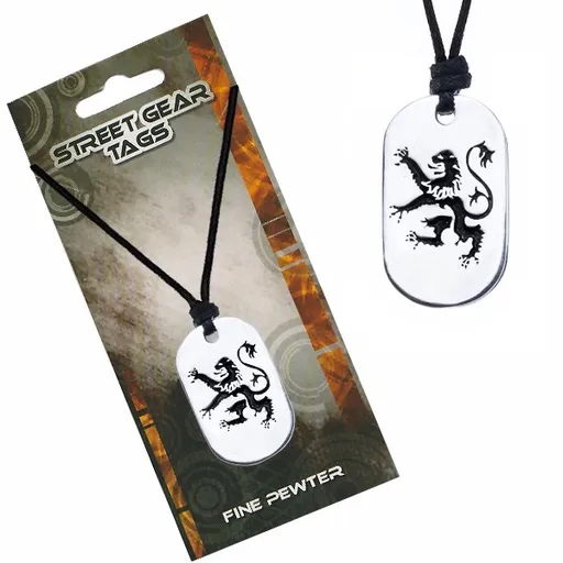 Náhrdelník na šňůrce, kovová známka, motiv lva