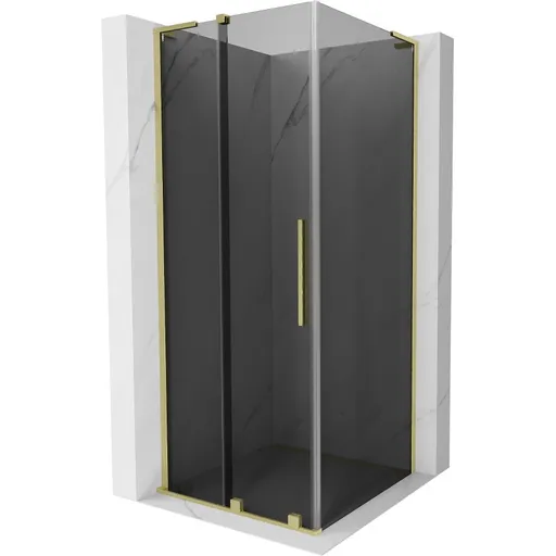 MEXEN/S Velar L sprchový kout, posuvné dveře 100 x 100, grafit, zlato kartáčovaná 871-100-100-43-55