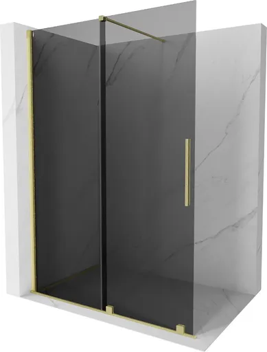 MEXEN/S Velar Sprchová zástěna posuvná Walk-in 140 x 200, grafit 8 mm, zlato kartáčovaná 871-140-000-43-55