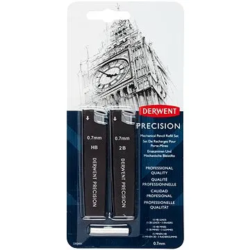 DERWENT Precision Mechanical Pencil Refill Set 0.7 mm HB a 2B, 30 tuh v balení + 3 gumy (2302431)