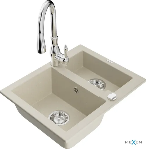 MEXEN/S Carlos granitový dřez 1.5 včetně baterie Savita, béžová 6518-69-672601-00