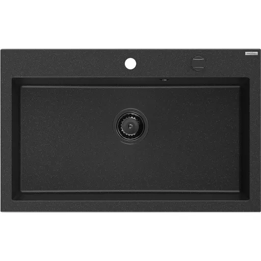 MEXEN/S Elix granitový dřez 1-miska 800 x 500 mm, černá/stříbrná metalik, sifon černá 6527801005-73-B