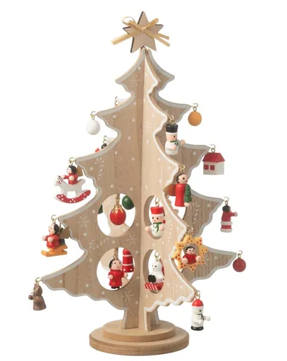 Dřevěný skládací stromek s ozdobami Christmas Tree - Ø 20*25 cm 47963