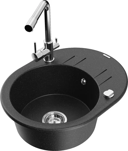 MEXEN/S Kevin granitový dřez s odkapávačem včetně baterie Duero, černá/srebrny metalik 6517-73-671600-00