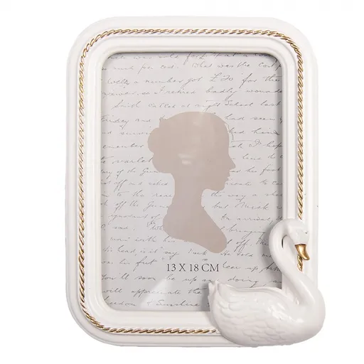 Bílo-zlatý fotorámeček se zdobením a labutí - 17*3*22 cm / 13*18 cm Clayre & Eef