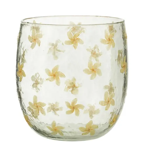 Skleněný veliký svícen / váza se žlutými květy Hurricane - Ø 19*20 cm J-Line by Jolipa