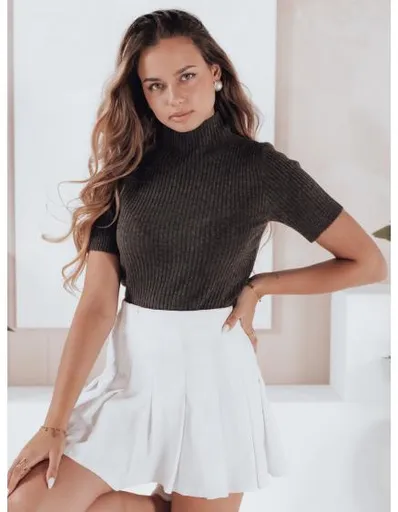 Dámský pruhovaný svetr s krátkými rukávy GIRLGLORY hnědý