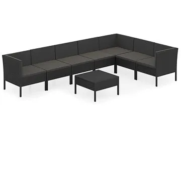 8dílná zahradní sedací souprava s poduškami polyratan černá, 3094429 (3094429)