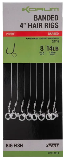 Korum návazec banded hair rigs barbed 8 ks délka 4" - velikost háčku 10