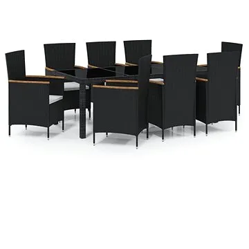 9dílný zahradní jídelní set s poduškami polyratan černý, 3094930 (3094930)