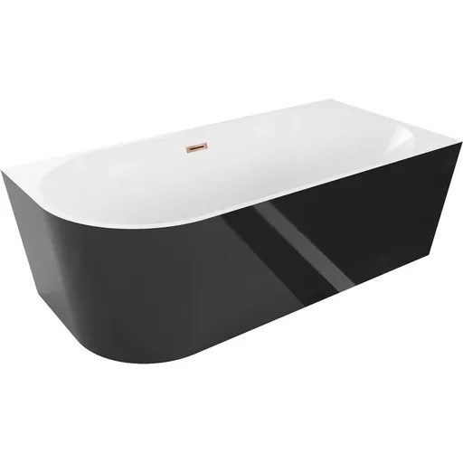 MEXEN/S Mia volně stojící rohová vana pravá 140 x 75, bílá/černá, sifon a přepad růžové zlato 52691407575P-60