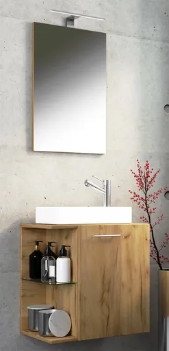 VCM 3dílné umyvadlo pro hosty Hausa se zrcadlem, dub medový