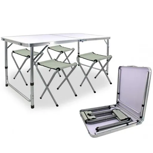 Aldotrade Kempingový skladací set, stůl + 4 křesla, 120 x 60 x 70 cm