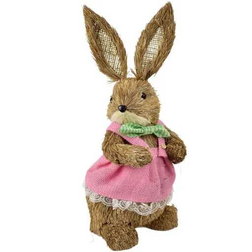 Velikonoční slaměná Zaječice v růžovém oblečku přírodní, 39 cm
