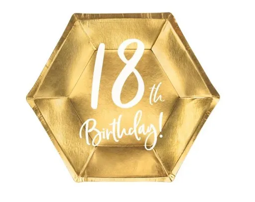 Papírové talíře 18 LET - zlaté - 20 cm - 6 ks - PartyDeco