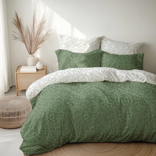 Stanex Krepové povlečení Zelené lístky, 140 x 200 cm, 70 x 90 cm