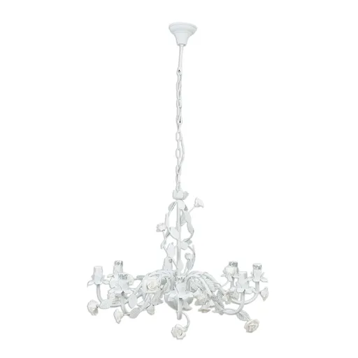 Vintage lustr s bílými růžičkami - Ø 75*50 cm 8x E14 / Max 60W Clayre & Eef