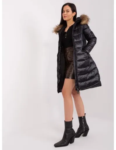 Dámská bunda s kožešinou prošívaná zimní ACHADA černá