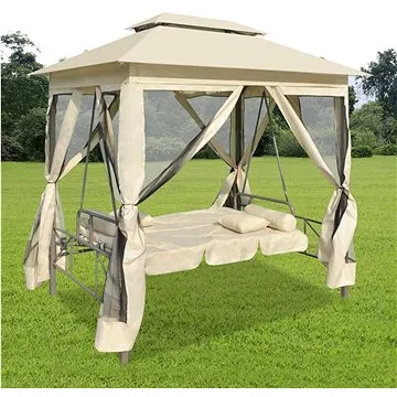 Zahradní rozkládací houpačka s altánem krémově bílá (43239)