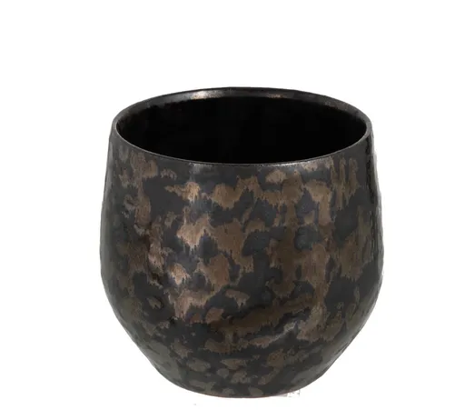 Kouřovo-stříbrný antik keramický květináč Smokey - Ø 14*12cm J-Line by Jolipa
